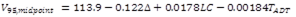 V subscript 95 comma midpoint equals 113.9 minus 0.122 delta plus 0.0178L minus 0.00184T subscript ADT.