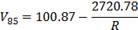 V subscript 85 equals 100.87 minus the quotient of 2720.78 divided by R.