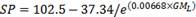 SP equals 102.5 minus the quotient of 37.34 divided by e to the power of open parentheses 0.00668 multiplied by GM subscript L close parentheses.