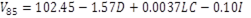 V subscript 85 equals 102.45 minus 1.57D plus 0.0037L minus 0.10I.