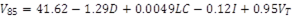 V subscript 85 equals 41.62 minus 1.29D plus 0.0049L minus 0.12I plus 0.95V subscript t.