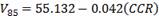 V subscript 85 equals 55.132 minus 0.042 open parentheses CCR close parentheses open bracket mph close bracket.