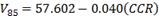 V subscript 85 equals 57.602 minus 0.040 open parentheses CCR close parentheses.