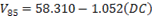 V subscript 85 equals 58.310 minus 1.052 open parentheses DC close parentheses.