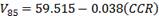 V subscript 85 equals 59.515 minus 0.038 open parentheses CCR close parentheses.