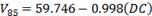 V subscript 85 equals 59.746 minus 0.998 open parentheses DC close parentheses.