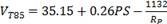 V subscript T85 equals 35.15 plus 0.26PS minus the quotient of 1132 divided by R subscript p.