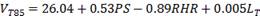 V subscript T85 equals 26.04 plus 0.53PS minus 0.89RHR plus 0.005L subscript T.