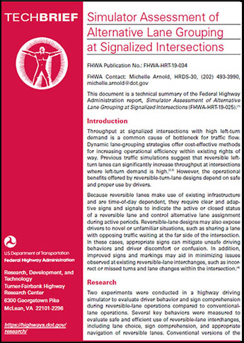 PDF cover for Techbrief 19034: Simulator Assessment of Alternative Lane Grouping at Signalized Intersections