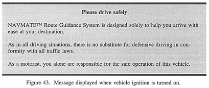 Message displayed when vehicle ignition is turned on