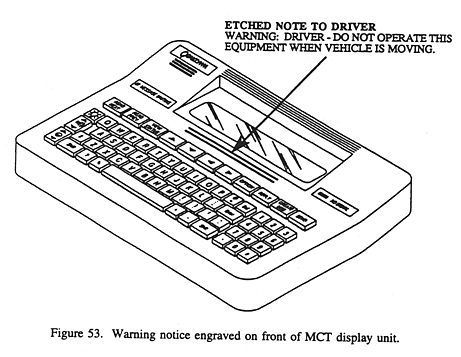 Warning notice engraved on front of MCT display unit