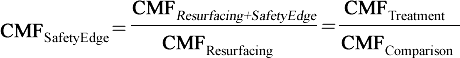 CMF subscript safety edge equals CMF subscript resurfacing plus safety edge over CMF subscript resurfacing equals CMF subscript treatment over CMF subscript comparison.