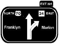 Figure 18. Example of signing used by Brackett, Huchingson, Trout, and Womack (1992) to compare (a) comprehension of MUTCD diagrammatics