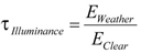 Equation. Transmittance of illuminance based on the ratio of the clear measurements. Click here for more detail.