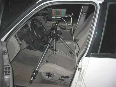 Photo. CCD photometer in experimental vehicle, side view. Click here for more detail.