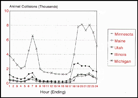 Figure 3. Distribution of animal collision by hour of day.