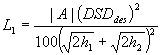 3.10.3. L sub 1 equals the absolute value of A times DSD sub des squared divided by 100 times the square of the sum of the square root of 2 times h sub 1 plus the square root of 2 times h sub 2