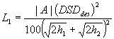 3.10.3. L sub 1 equals the absolute value of A times DSD sub des squared divided by 100 times the square of the sum of the square root of 2 times h sub 1 plus the square root of 2 times h sub 2