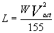 3.15.2 L equals W times V sub act squared divided by 155