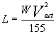 3.15.2 L equals W times V sub act squared divided by 155