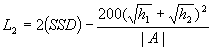 3.5.3. L sub 2 equals the difference of 2 times SSD minus the quantity 200 divided by the absolute value of A times the squared sum of the square root of h sub 1 plus the square root of h sub 2