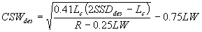 3.6.5. CSW sub des equals the square root of 0.41 times L sub c times the difference of 2 times SSD sub des and L sub c divided by R minus 0.25 times LW, minus 0.75 times LW