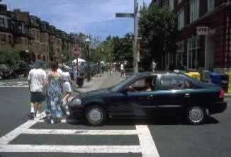 Figure 25. Unsafe motorist behavior at marked crosswalks is one of the causes of pedestrian crashes at marked crosswalks