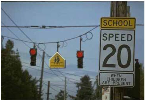 Flashing lights, school crossing signs, and a low speed limit gives motorists plenty of warning of the crossing area ahead.