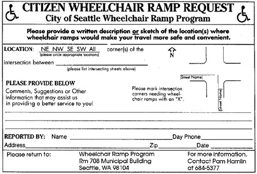 Ramp request form used by the City of Seattle, WA, Engineering Department.