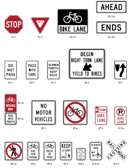 Regulatory signs for bicycle facilities.