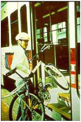 Some transit agencies allow bicyclists to carry their bikes onto buses.