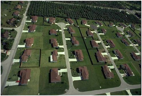 Typical suburban neighborhoods offer few route choices for trips.