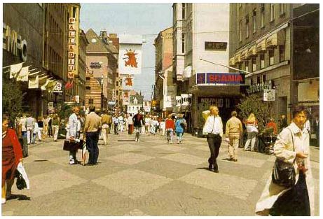 Some European streets have been redeveloped as pedestrian malls.