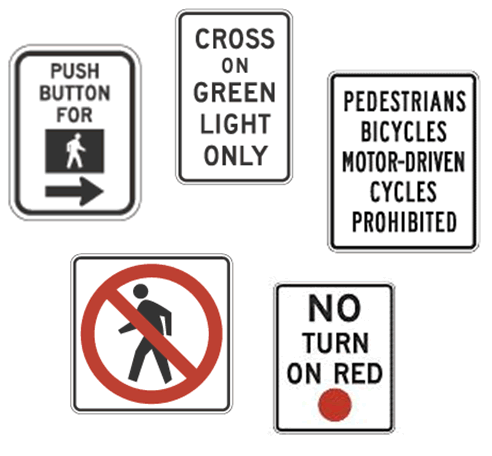 This picture shows several examples of regulatory signs from the Manual of Uniform Traffic Control Devices.