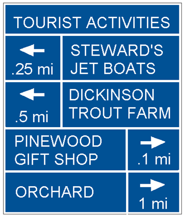 This picture shows several examples of directional signs from the Manual of Uniform Traffic Control Devices.