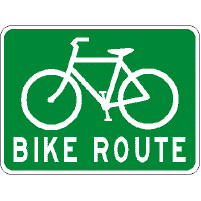 The top picture shows a bicycle symbol with the text 'BIKE ROUTE' below.