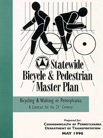 The picture shows a report cover for the Pennsylvania Statewide Bicycle and Pedestrian Master Plan.