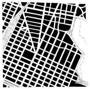 This picture shows a grid street network that has a relatively high level of continuity.