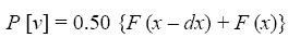 equation 11: P of V equals 0.50 bracket F parenthesis X minus DX end-parenthesis plus F of X end-bracket
