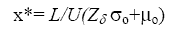 equation 26: X raised to star equals L divided by U parenthesis Z subscript delta times sigma subscript O plus mu subscript O end-parenthesis.