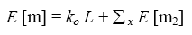 equation 27: E of M equals K subscript O times L plus summation subscript X of E of m subscript 2.