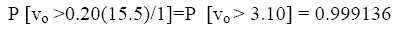 equation 30: P bracket V subscript O greater than 0.20 times 15.5 divided by 1 end-bracket equals P bracket V subscript O greater than 3.10 end-bracket equals 0.999136.