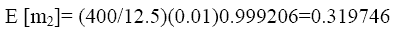 equation 31: E of M subscript 2 equals parenthesis 400 divided by 12.5 end-parenthesis times 0.01 times 0.999206 equals 0.319746.