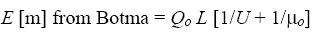 equation 33: E of M from Botma equals Q subscript O times L times bracket 1 divided by U plus 1 divided by mu subscript O end-bracket.