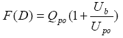 equation 4: F of D equals Q subscript PO times parenthesis 1 plus U subscript B divided by U subscript PO end-parenthesis.