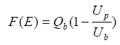 equation 5: F of E equals Q subscript B times parenthesis 1 minus U subscript P divided by U subscript B end-parenthesis.