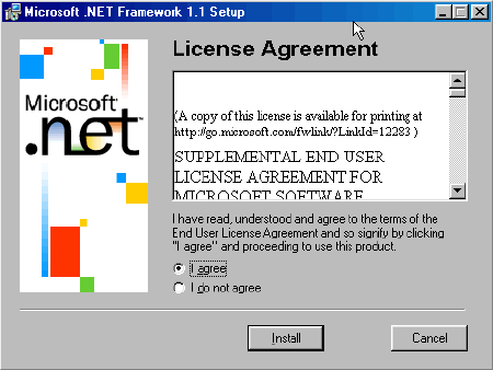 User must agree to the license agreement for Microsoft .NET. 