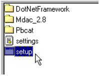 Screen show to click the setup file in the directory. Double click the setup.exe file to install PBCAT.