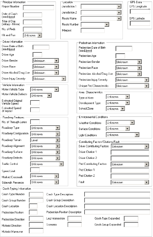 Figure 121. Ped_All_Data_Milepost Form