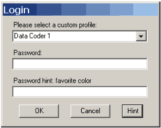 Upon login, a profile with a set password will open a window for the user to enter the password (or hint if password is forgotten).